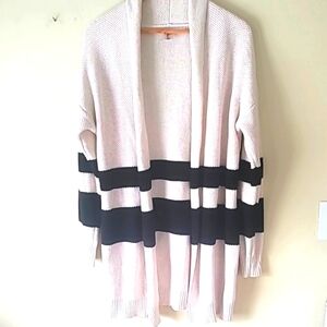 Cardigan Stripe Long Sleeve Cable Knit Sweater SZ L